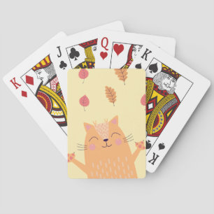 Baraja De Cartas Gato anaranjado jengibre adorable jugando en hojas