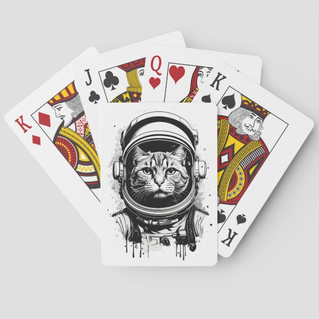 Baraja De Cartas Gato astronauta blanco y negro (Reverso)