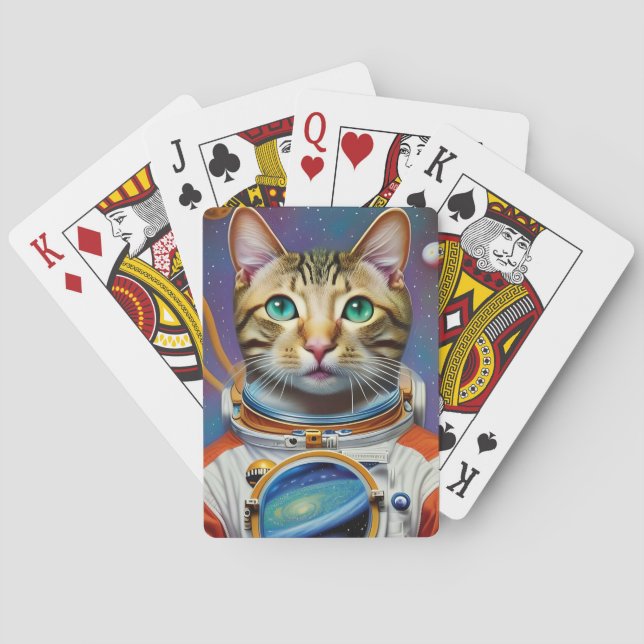 Baraja De Cartas Gato astronauta en el espacio (Reverso)