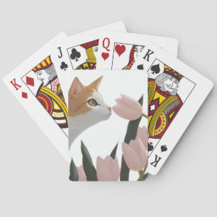 Baraja De Cartas Gato Atigrado Naranja Amor Tulipán