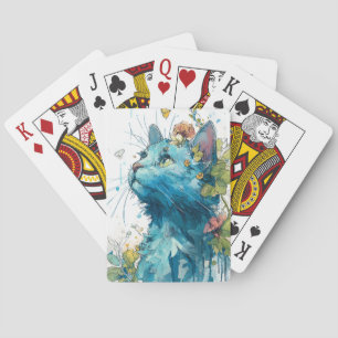 Baraja De Cartas Gato azul con flores