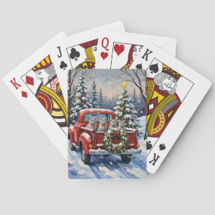 Baraja De Cartas Gato Azul Oriental Navidad Camión Rojo Fiesta