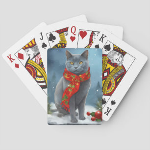 Baraja De Cartas Gato azul ruso en Navidades de nieve