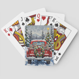 Baraja De Cartas Gato Azul Ruso Navidad Camión Rojo Fiesta