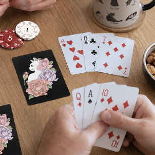 Baraja De Cartas Gato Blanco Floral Pastel Botánico Romántico Negro