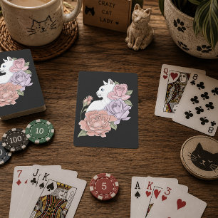 Baraja De Cartas Gato Blanco Floral Pastel Botánico Romántico Negro