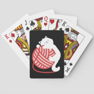 Baraja De Cartas Gato blanco lindo con bola de hilo