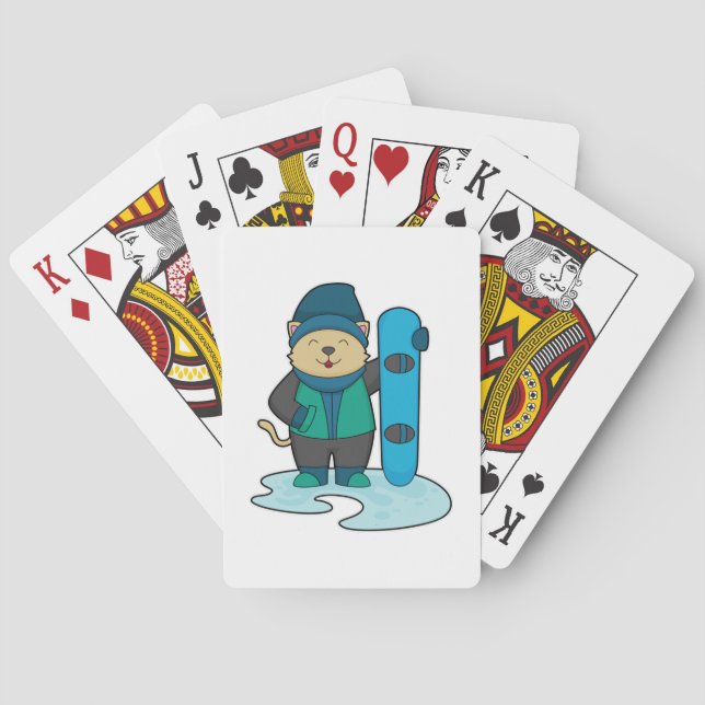 Baraja De Cartas Gato como snowboarder con Snowboard (Reverso)