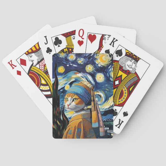 Baraja De Cartas Gato con arete de perlas (Reverso)