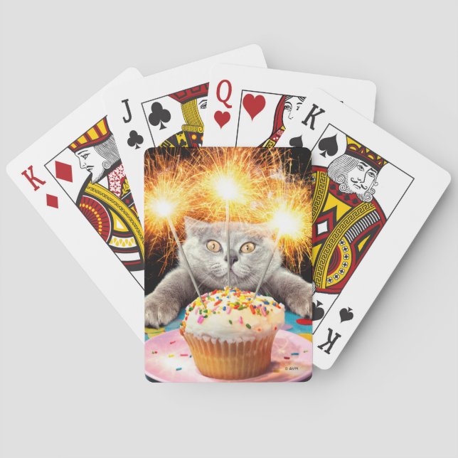 Baraja De Cartas Gato Con Pastel De Esparkler (Reverso)