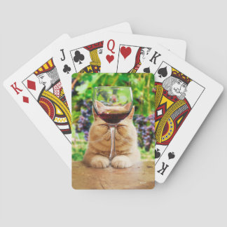 Baraja De Cartas Gato con vidrio de vino
