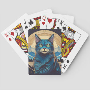 Baraja De Cartas Gato Cymric con fondo de montaña destaca