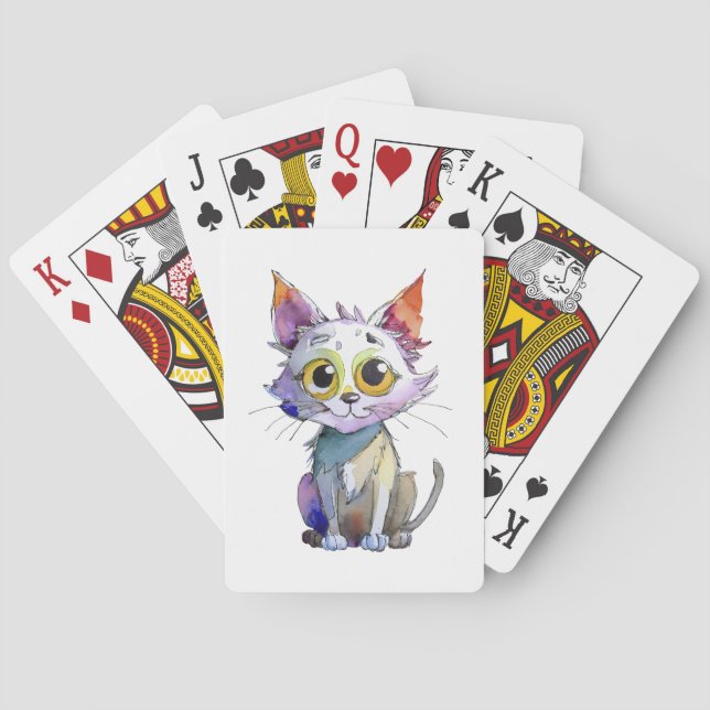 Baraja De Cartas Gato de acuarela caprichoso (Reverso)