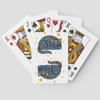 Baraja De Cartas Gato de Arte Popular en Azul