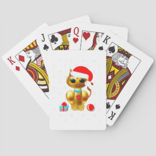 Baraja De Cartas gato de dibujos animados dorado de Navidad