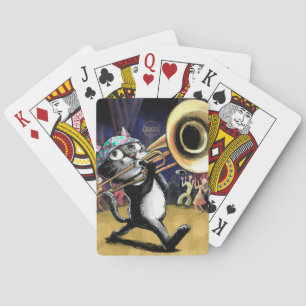 Baraja De Cartas Gato de jazz tocando música en Trombone