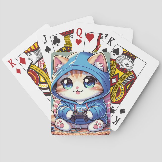 Baraja De Cartas Gato de jugador en juego en un ambiente acogedor (Reverso)