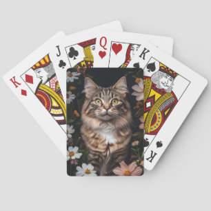 Baraja De Cartas Gato de Maine Coon rodeado de flores