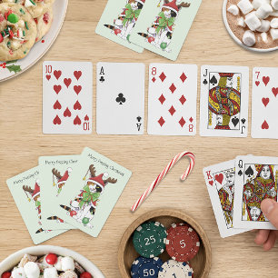 Baraja De Cartas Gato de Navidad divertido y festivo de calicó verd