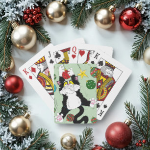 Baraja De Cartas Gato de Navidades blancos tuxedo