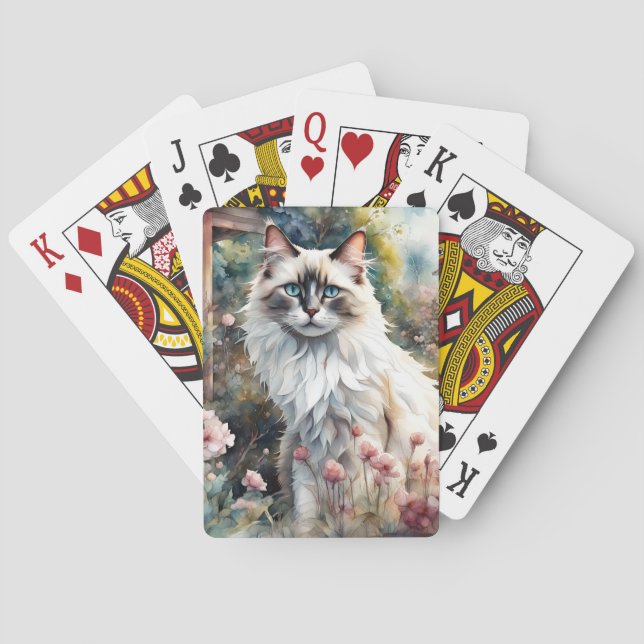 Baraja De Cartas Gato de Ragdoll en un jardín inglés (Reverso)