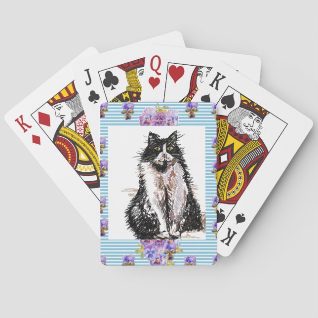 Baraja De Cartas Gato de Tuxedo Chicas de gatos negros y blancos Fl (Reverso)