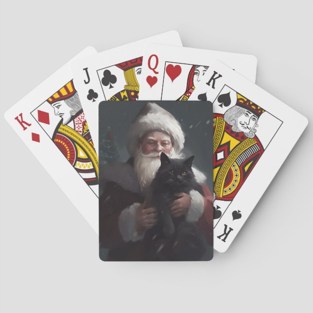 Baraja De Cartas Gato de Tuxedo con Navidades festivos de Santa Cla (Reverso)