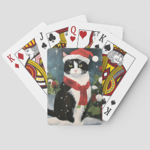 Baraja De Cartas Gato de Tuxedo en Navidades de nieve