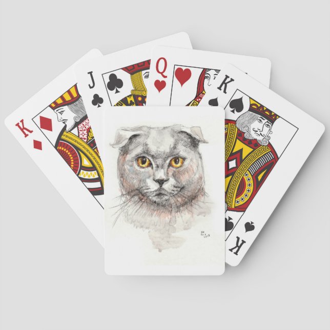 Baraja De Cartas Gato del doblez del escocés (Reverso)