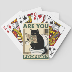 Baraja De Cartas Gato Divertido Leyendo Periódico en el Baño