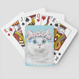 Baraja De Cartas Gato dulce blanco floral