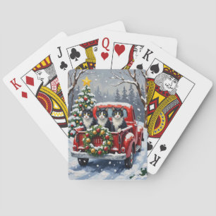 Baraja De Cartas Gato Esmoquin Navidad Camión Rojo Fiesta