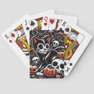 Baraja De Cartas Gato espeluznante con cráneos