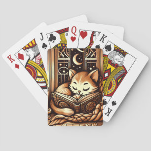 Baraja De Cartas Gato estilo Art Decó Dormido con un libro