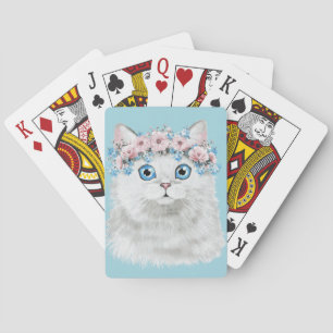 Baraja De Cartas Gato floral blanco dulce