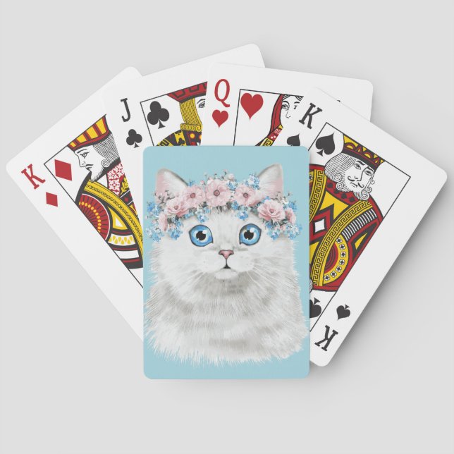 Baraja De Cartas Gato floral blanco dulce (Reverso)