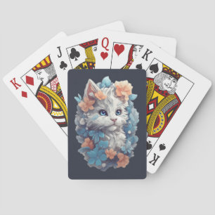 Baraja De Cartas Gato gatito floral blanco lindo
