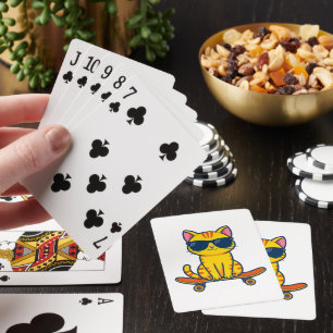 Baraja De Cartas Gato genial de monopatín con gafas de sol Cartoon
