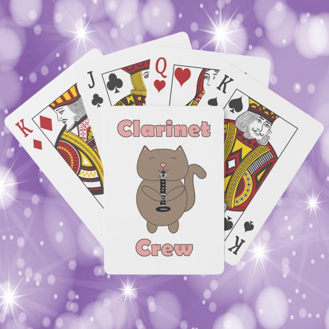 Baraja De Cartas Gato gracioso de la tripulación Clarinet (Playing cards with a cat playing the clarinet and the words clarinet crew)