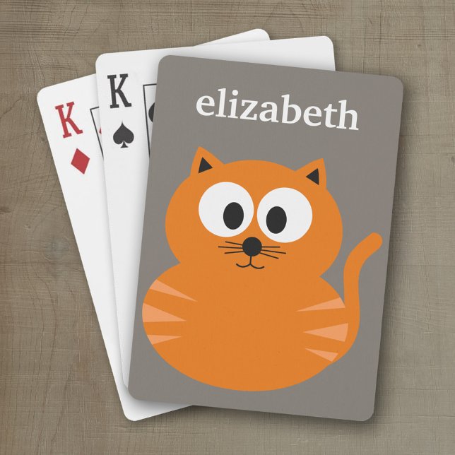 Baraja De Cartas Gato graso Naranja con tazas personalizado (Personalized playing cards with custom text)