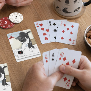 Baraja De Cartas Gato Gris Blanco Curioso Taza de Té Divertida Coci