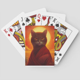 Baraja De Cartas Gato Gris Con Ropa De Moda En Escena De Puesta De