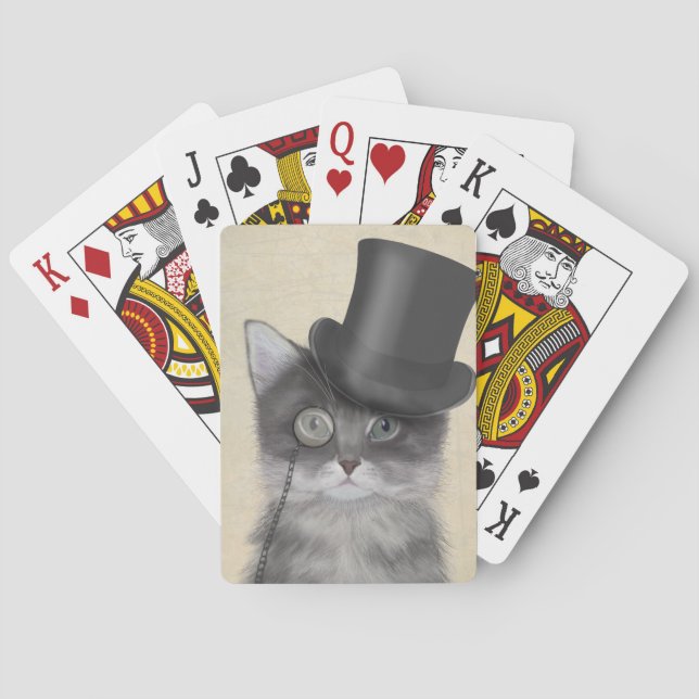 Baraja De Cartas Gato gris con sombrero superior (Reverso)