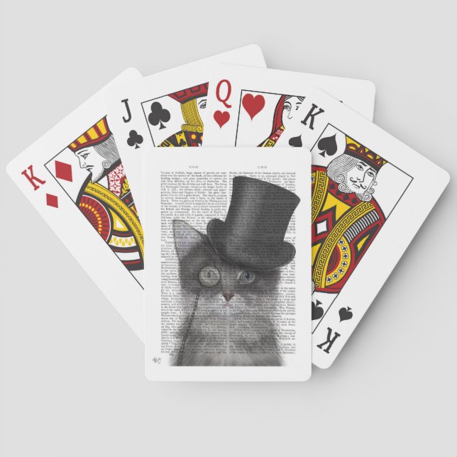 Baraja De Cartas Gato gris con sombrero superior (Reverso)