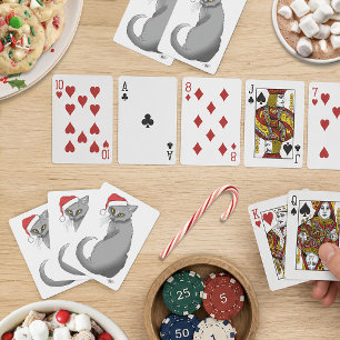 Baraja De Cartas Gato Gris Divertido Gruñón Navidad Humor Festivo