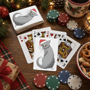Baraja De Cartas Gato Gris Divertido Gruñón Navidad Humor Festivo
