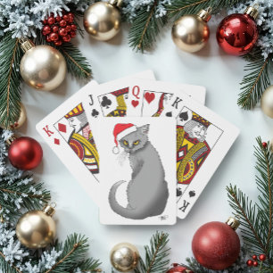 Baraja De Cartas Gato Gris Divertido Gruñón Navidad Humor Festivo