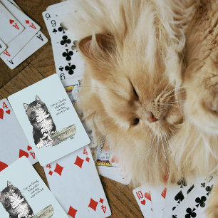 Baraja De Cartas Gato Gris Tabby Independiente Azul Divertido y Lin