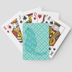Baraja De Cartas Gato japonés - Impresión de kimono turquesa
