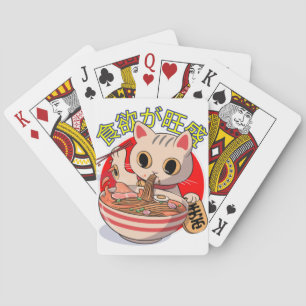 Baraja De Cartas Gato japonés lindo comiendo fideos con palillos